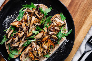 Mushroom bruschetta with parsley pesto and Parmesan