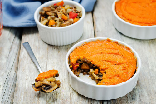 Vegan cottage pie with sweet potato mash