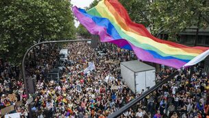Crowds at the annual Pride march in Paris (Lewis Joly/AP)