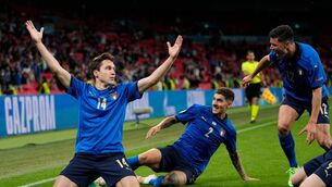 <p>AT LAST: Federico Chiesa celebrates after scoring Italy's extra time opener in the Euro 2020 round of 16 game at Wembley against Austria </p>
