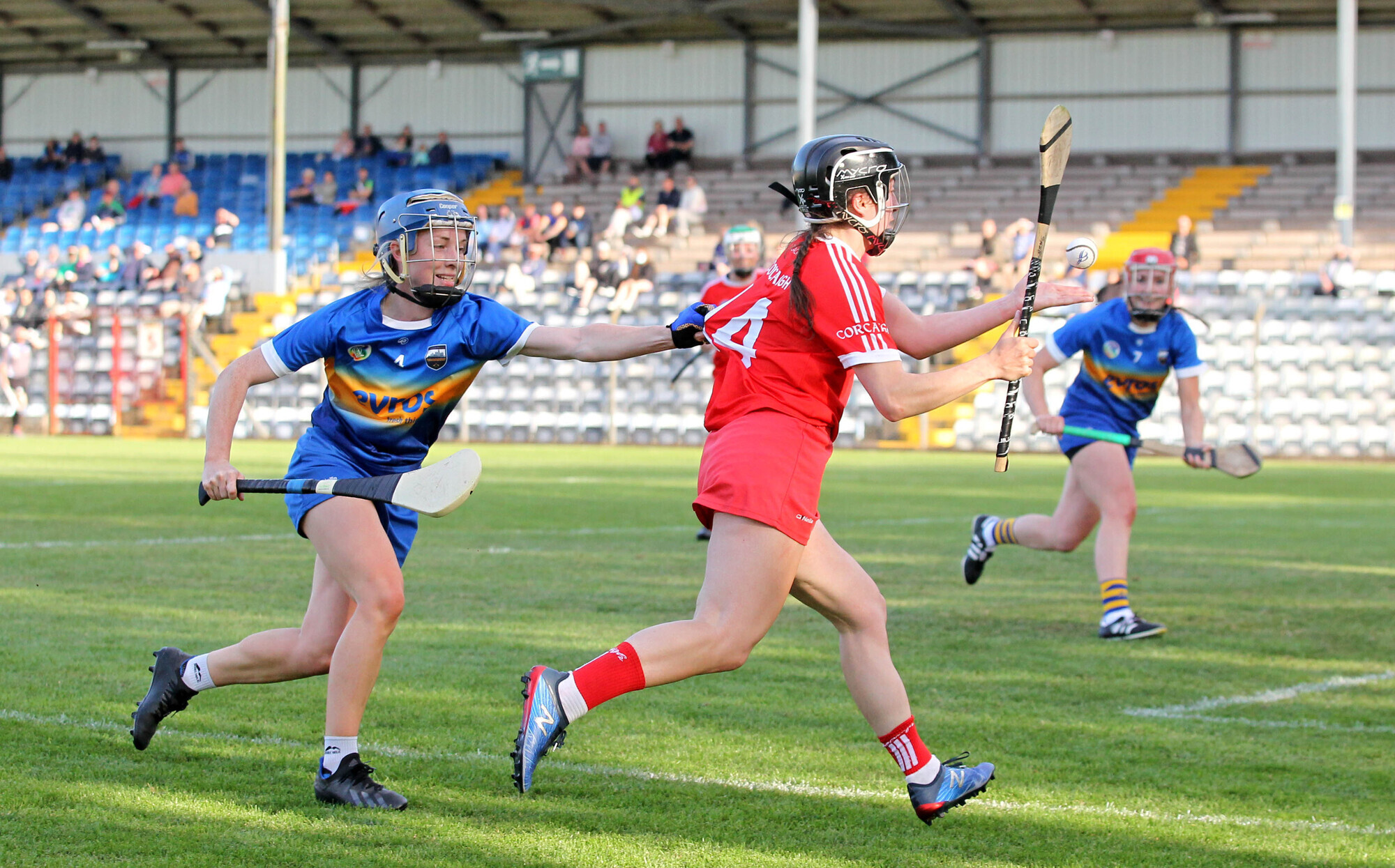Cork's Amy O'Connor on her way to scoring a goal, under pressure from Eimear Loughman of Tipperary. Picture: Jim Coughlan.