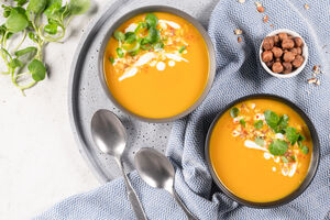 Ballymaloe House pumpkin soup with hazelnuts and parsley pesto