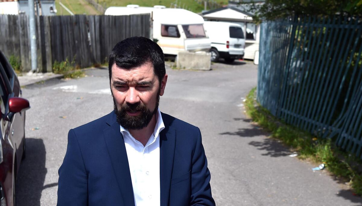 Joe O'Brien, on his visit to Spring Lane Halting Site. Picture: Eddie O'Hare Joe O'Brien, on his visit to Spring Lane Halting Site. Picture: Eddie O'Hare
