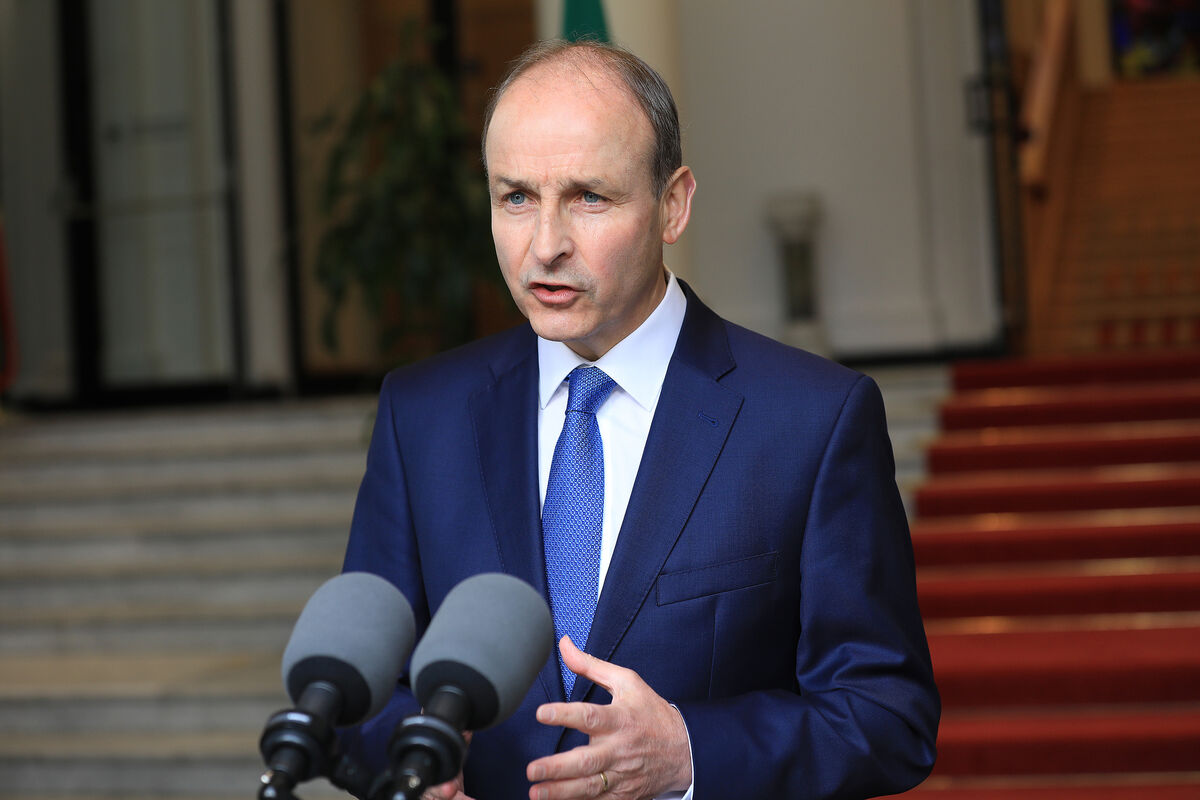 Taoiseach Micheál Matin addressing the nation at Government Buildings earlier this afternoon. File Picture