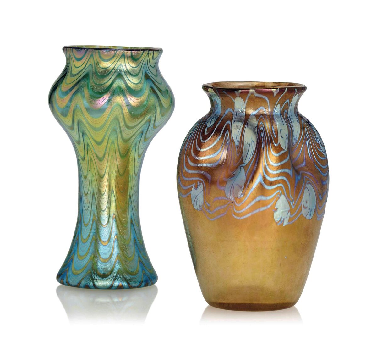 Loetz glass has an iridescent surface that would be damaged by surface scrubbing. Always treat pieces like these art nouveau treasures to a surface clean with a barely damp soft cloth first. Picture: Christies