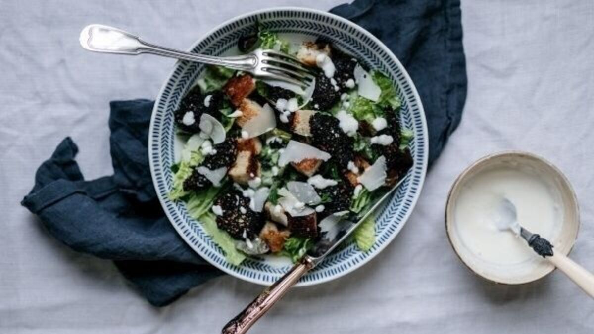 Black pudding Caesar salad