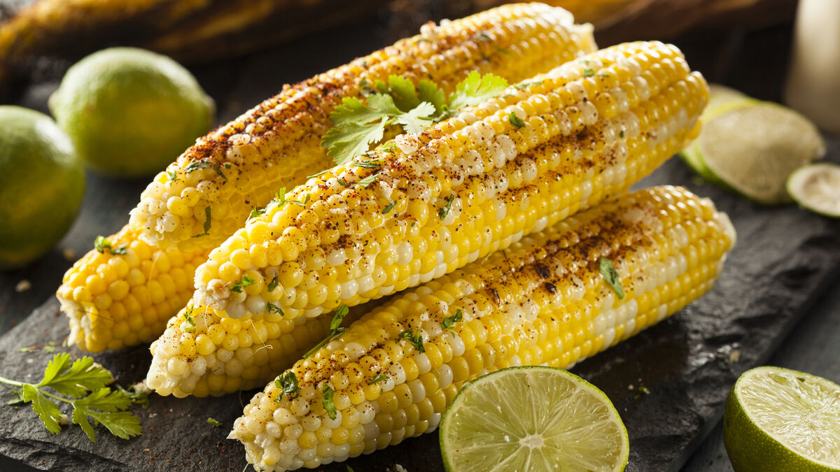 Barbecued corn on the cob