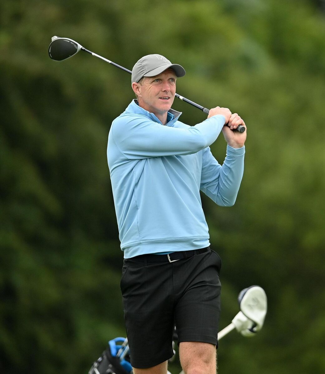 Former Kilkenny hurler Henry Shefflin watches his tee shot on the 5th hole. Photo by Ramsey Cardy/Sportsfile