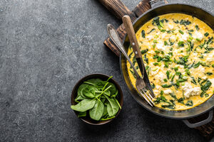 Spinach, feta and sweet potato or pumpkin frittata