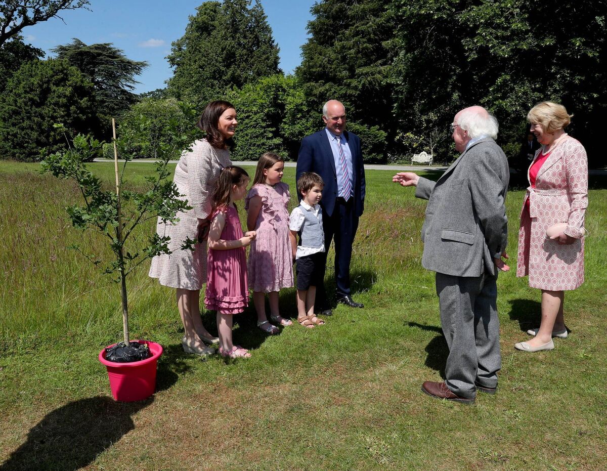 Sabina Higgins, President Higgins, Norma and Brian Rohan, Founders of Embrace Farm with their children Julie, 9, Emily, 7, and Liam, 5 at Áras an Uachtaráin. Picture: Maxwells Sabina Higgins, President Higgins, Norma and Brian Rohan, Founders of Embrace Farm with their children Julie, 9, Emily, 7, and Liam, 5 at Áras an Uachtaráin. Picture: Maxwells