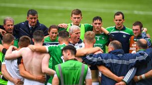 <p>29 July 2018; Limerick manager John Kiely speaks to his team following their victory in the GAA Hurling All-Ireland Senior Championship semi-final match between Cork and Limerick at Croke Park in Dublin. Photo by Ramsey Cardy/Sportsfile</p>