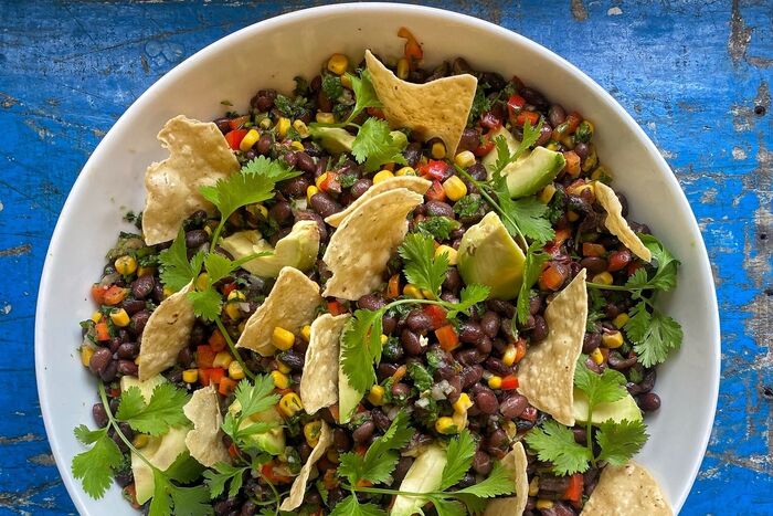 Black bean salad with corn, avocado and lime vinaigrette
