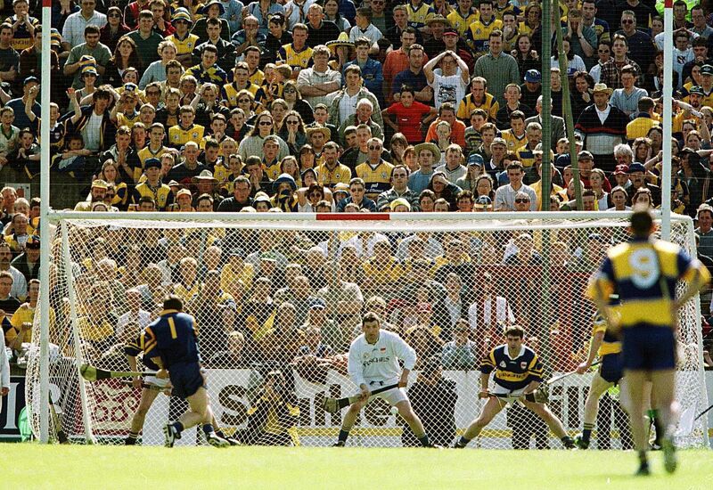 Clare keeper Davy Fitzgerald scores a penalty against Tipperary in 1999. Picture: INPHO/Tom Honan