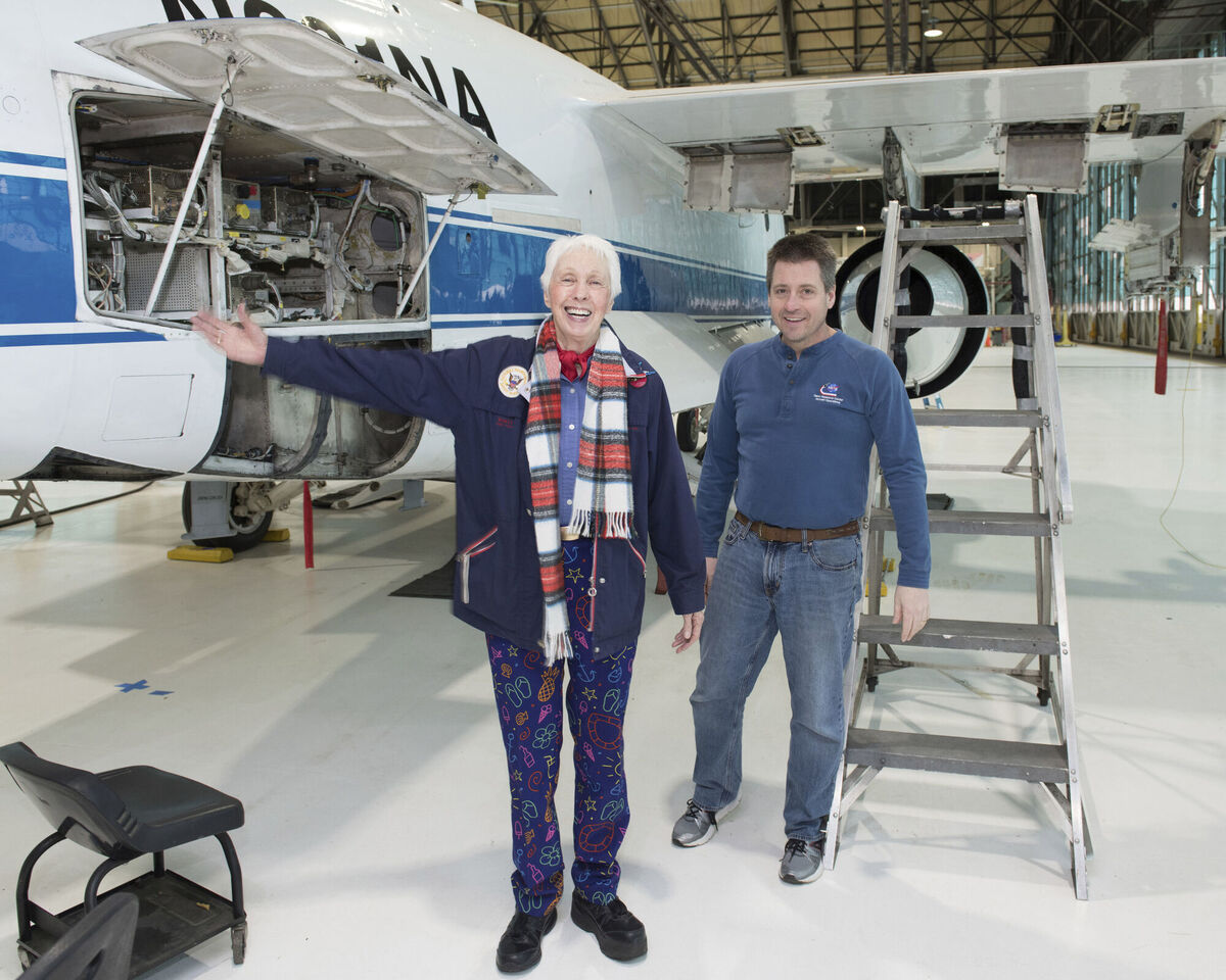 Mercury 13 astronaut trainee Wally Funk visits the Glenn Research Center at Lewis Field in Cleveland, Ohio. Picture: NASA via AP Mercury 13 astronaut trainee Wally Funk visits the Glenn Research Center at Lewis Field in Cleveland, Ohio. Picture: NASA via AP