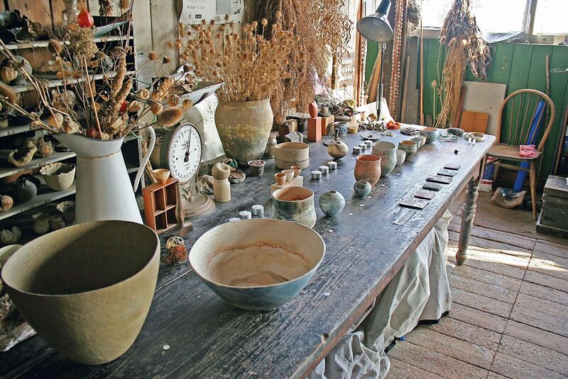 This ex-cricket pavilion in Cambridgeshire is used by owner Elspeth as a place to show her pottery to the public and is also home to mice and bird nests. This ex-cricket pavilion in Cambridgeshire is used by owner Elspeth as a place to show her pottery to the public and is also home to mice and bird nests.