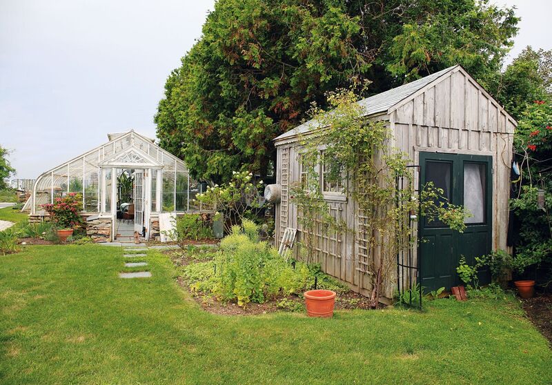 The wooden structure adjoining Brenda’s Massachusetts grand glasshouse has been converted from a potting shed to guest accommodation. The wooden structure adjoining Brenda’s Massachusetts grand glasshouse has been converted from a potting shed to guest accommodation.