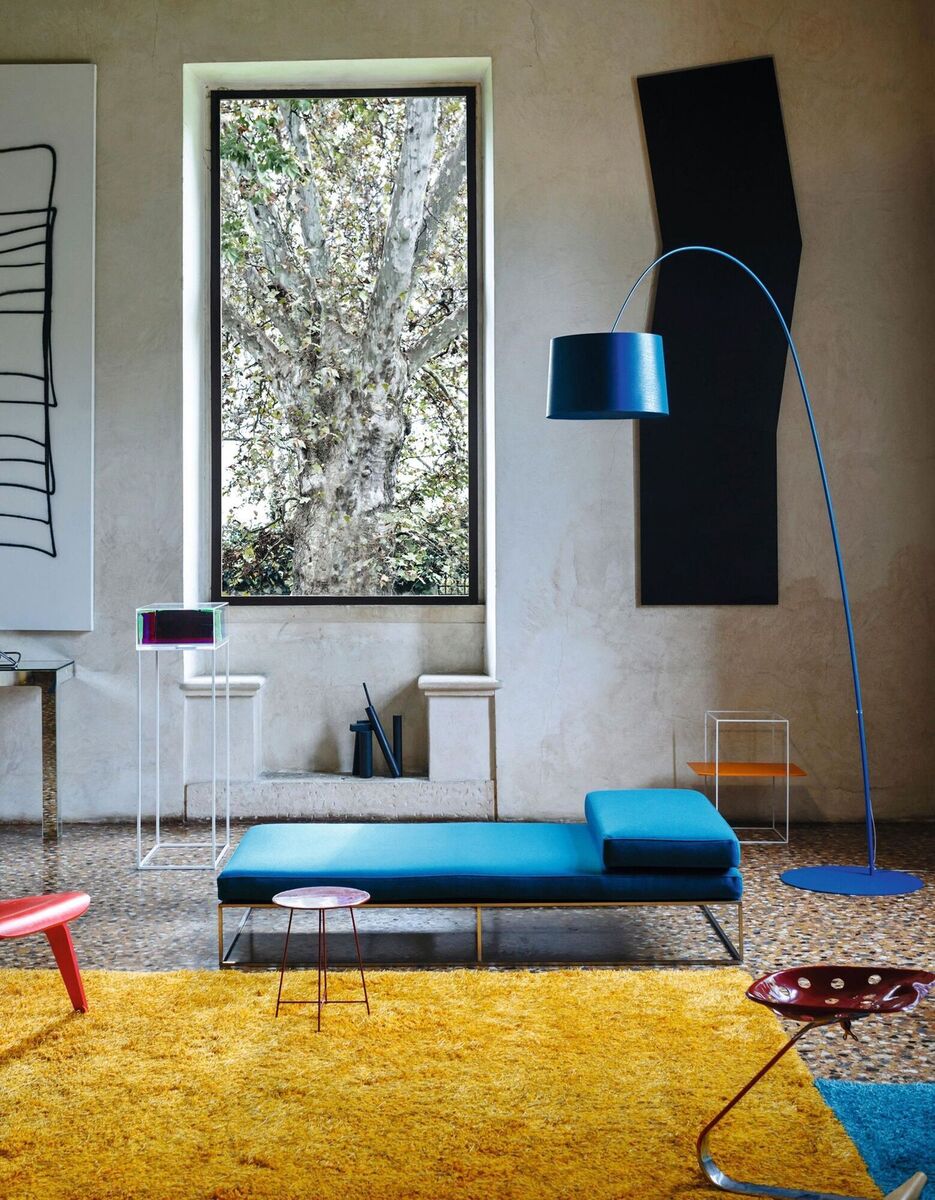 Twiggy, a perfectly counter-balanced standard lamp is in coated fibre-glass-based composite material, PMMA, polycarbonate, and coated, 