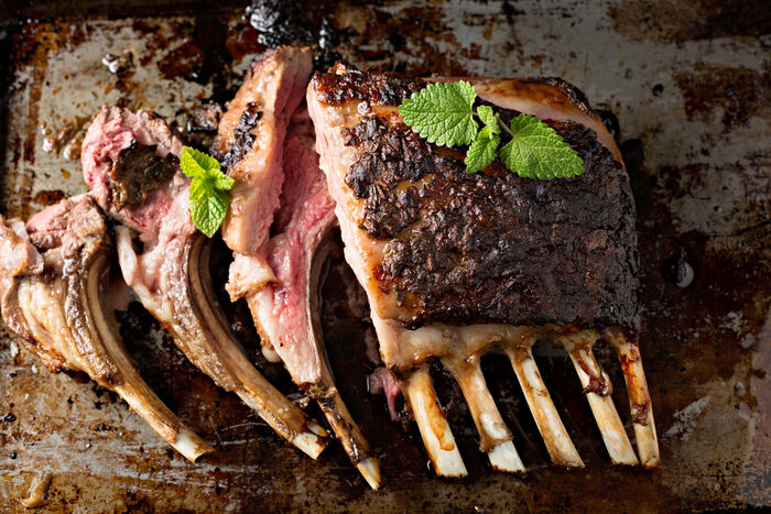 Roast rack of lamb with fresh mint chutney