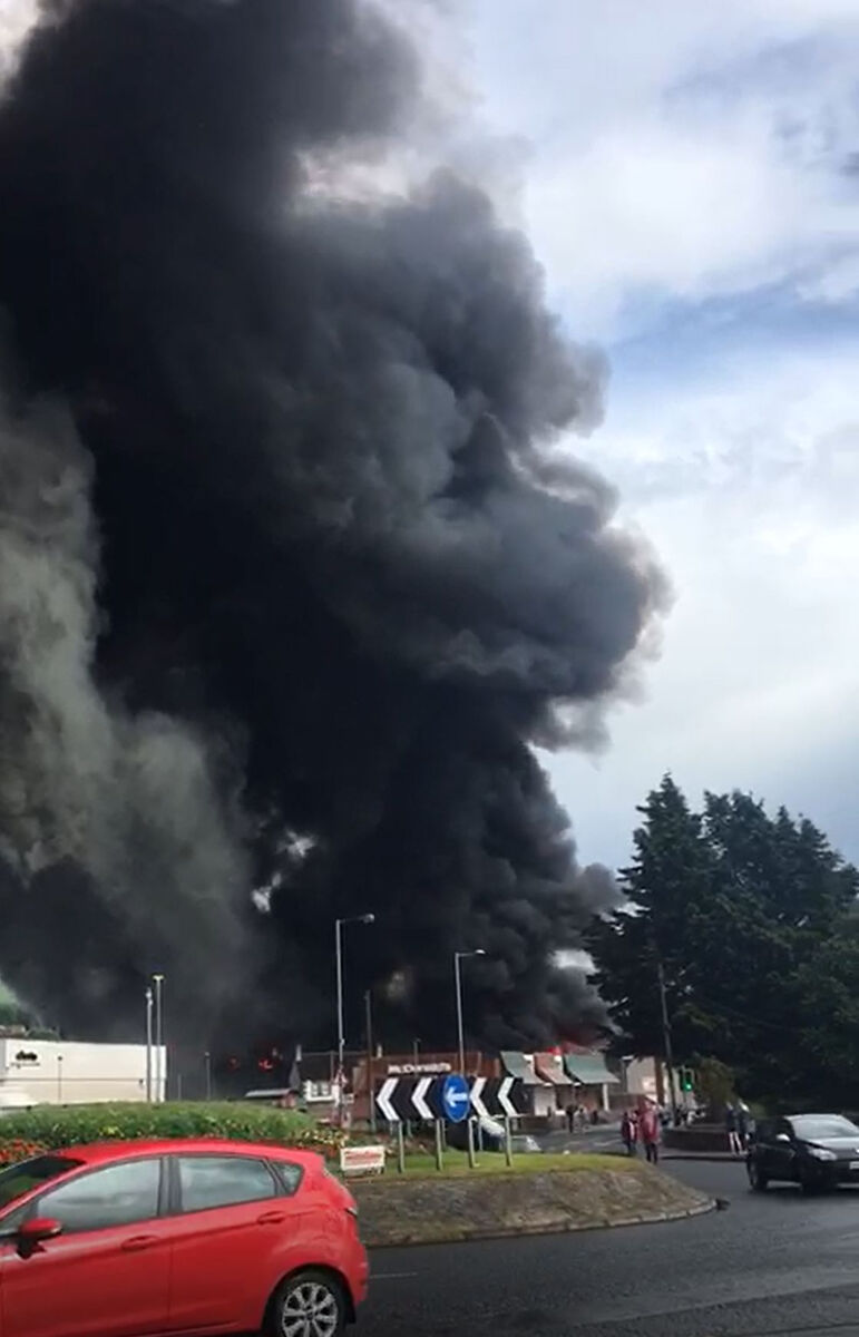 The large fire broke out at O'Doherty and Sons Coffin and Casket manufacturers in Railway Street, Strabane. Picture @BernieMullen