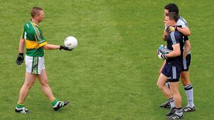 <p class="contextmenu Body Body">After kicking the most famous free in All-Ireland final history in 2011, Stephen Cluxton booted away the prized match ball handed to him by Tomás Ó Sé on his way to retiring to the dressing room. Picture: Dáire Brennan / SPORTSFILE</p>