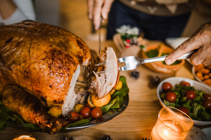 Roast turkey with chestnut stuffing and bread sauce