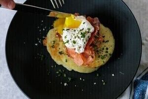 Boxty with smoked salmon and poached eggs