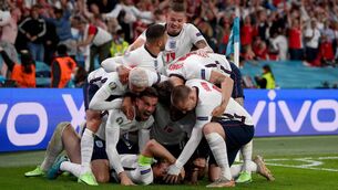 <p>Harry Kane celebrates England's winner with team-mates at Wembley Stadium. (Photo by Laurence Griffiths/Getty Images)</p>