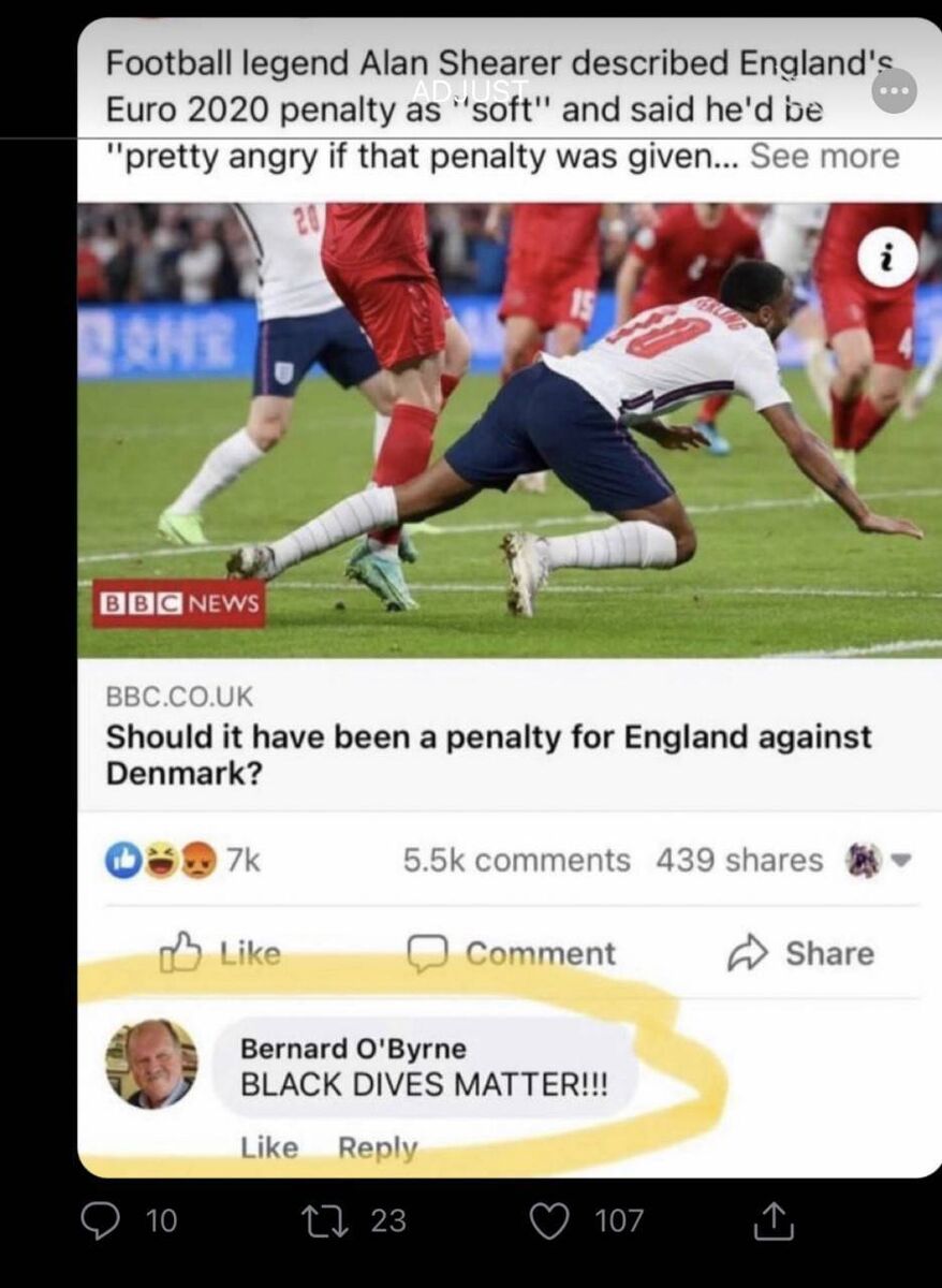 Bernard O'Byrne's now-deleted Facebook comment. Picture: Screenshot / Twitter