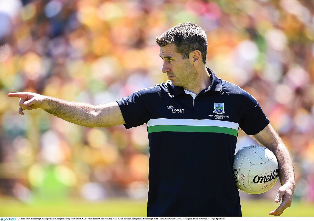 24 June 2018; Fermanagh manager Rory Gallagher during the Ulster GAA Football Senior Championship Final match between Donegal and Fermanagh at St Tiernach's Park in Clones, Monaghan. Photo by Oliver McVeigh/Sportsfile