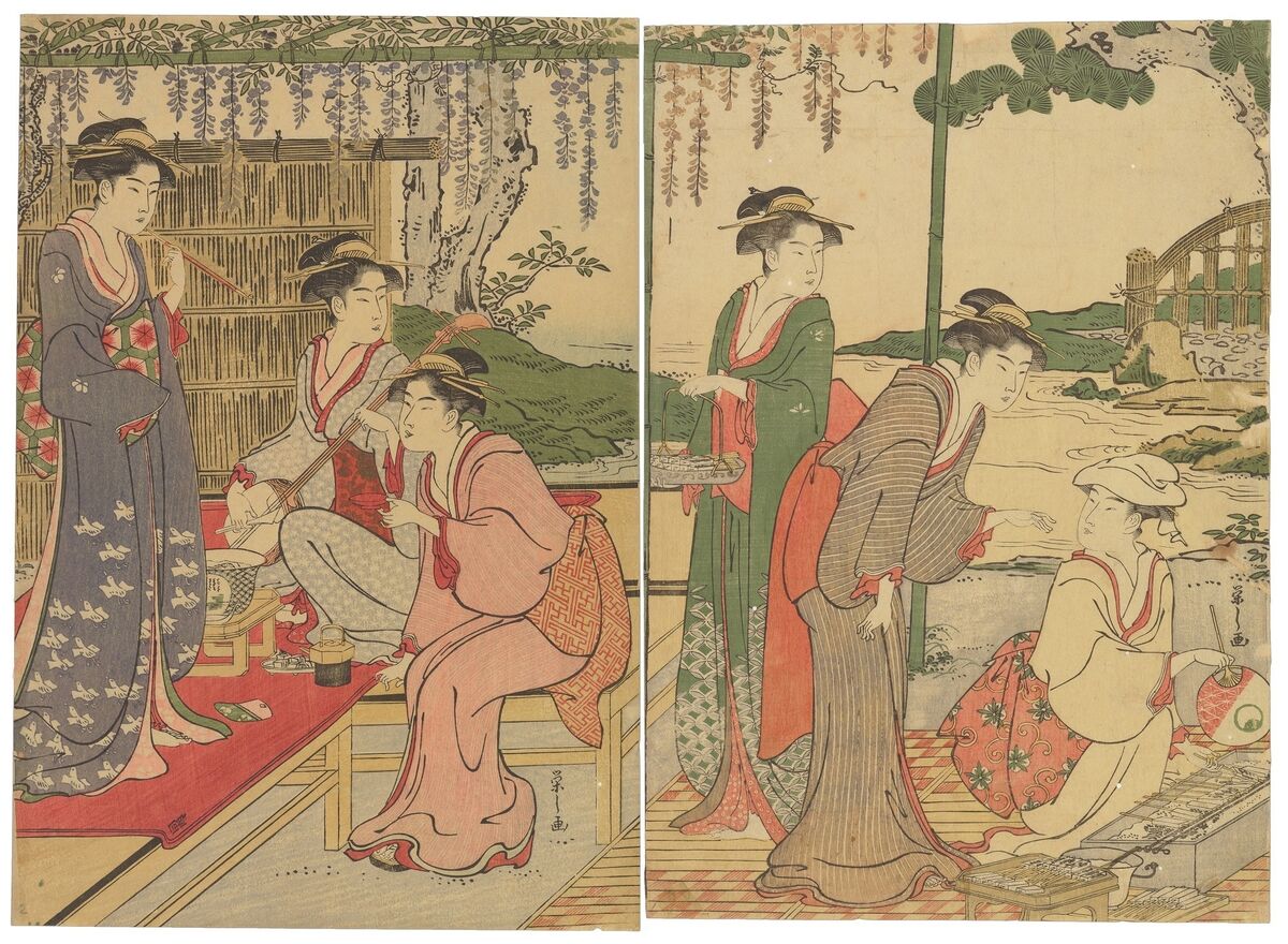 Party under Wisteria Trellis by Chobunsai Eishi. Party under Wisteria Trellis by Chobunsai Eishi.