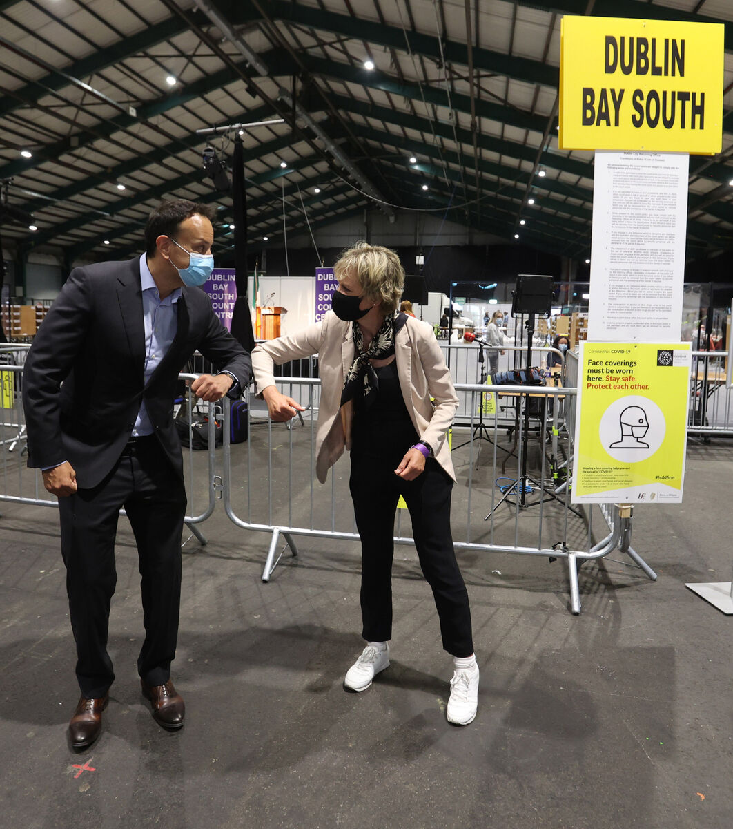 Tánaiste and Leader of Fine Gael Leo Varadkar congratulates Labour candidate Senator Ivana Bacik on her performance. Picture: Sam Boal / RollingNews.ie