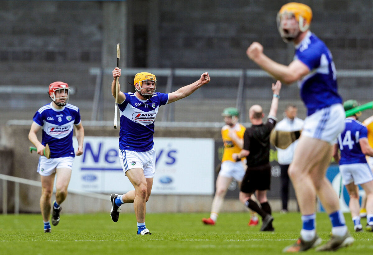 Laois’ Charles Dwyer celebrates the opening goal of the game. Picture: INPHO/Brian Reilly-Troy