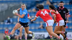 <p>Dublin goal-scorer Jennifer Dunne in action earlier this season. Picture: Sportsfile</p>