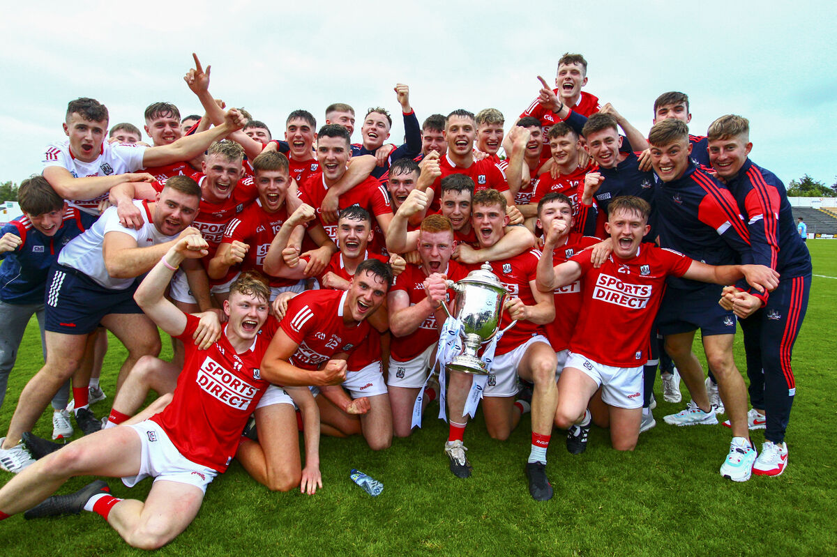 Cork players celebrate at the end of the game. Picture: INPHO/Ken Sutton