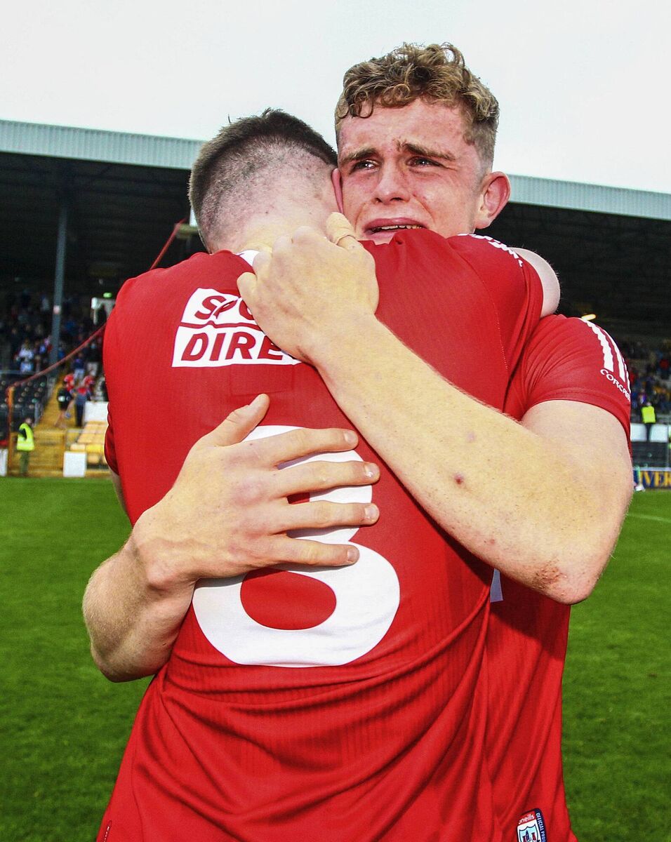 Cork's Daire Connery celebrates with Darragh Flynn. Picture: INPHO/Ken Sutton