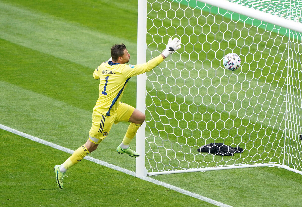 Scotland goalkeeper David Marshall scrambles to get the ball as Czech Republic's Patrik Schick (not pictured) scores their side's second goal. Picture: Owen Humphreys Scotland goalkeeper David Marshall scrambles to get the ball as Czech Republic's Patrik Schick (not pictured) scores their side's second goal. Picture: Owen Humphreys