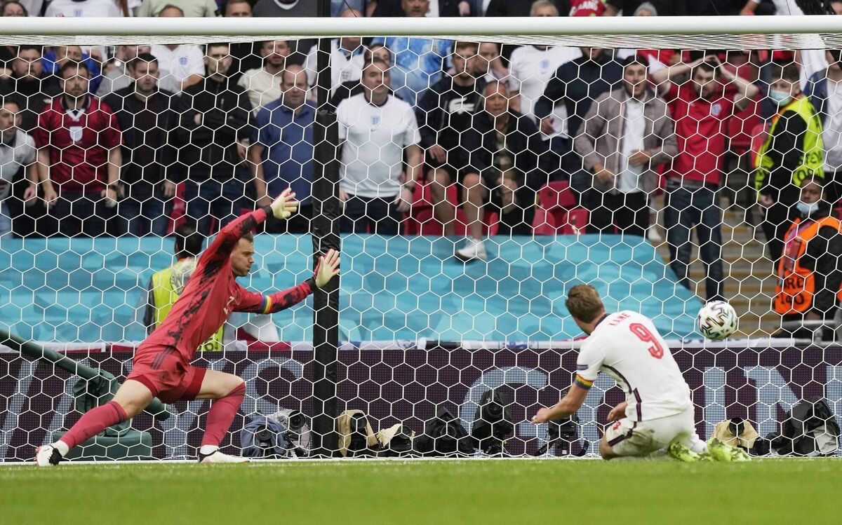 England's Harry Kane scores their second goal against Germany. Picture: Pool via REUTERS/Frank Augstein England's Harry Kane scores their second goal against Germany. Picture: Pool via REUTERS/Frank Augstein