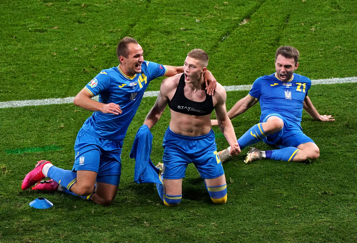Ukraine's Artem Dovbyk celebrates scoring their side's second goal. Picture: PA Ukraine's Artem Dovbyk celebrates scoring their side's second goal. Picture: PA