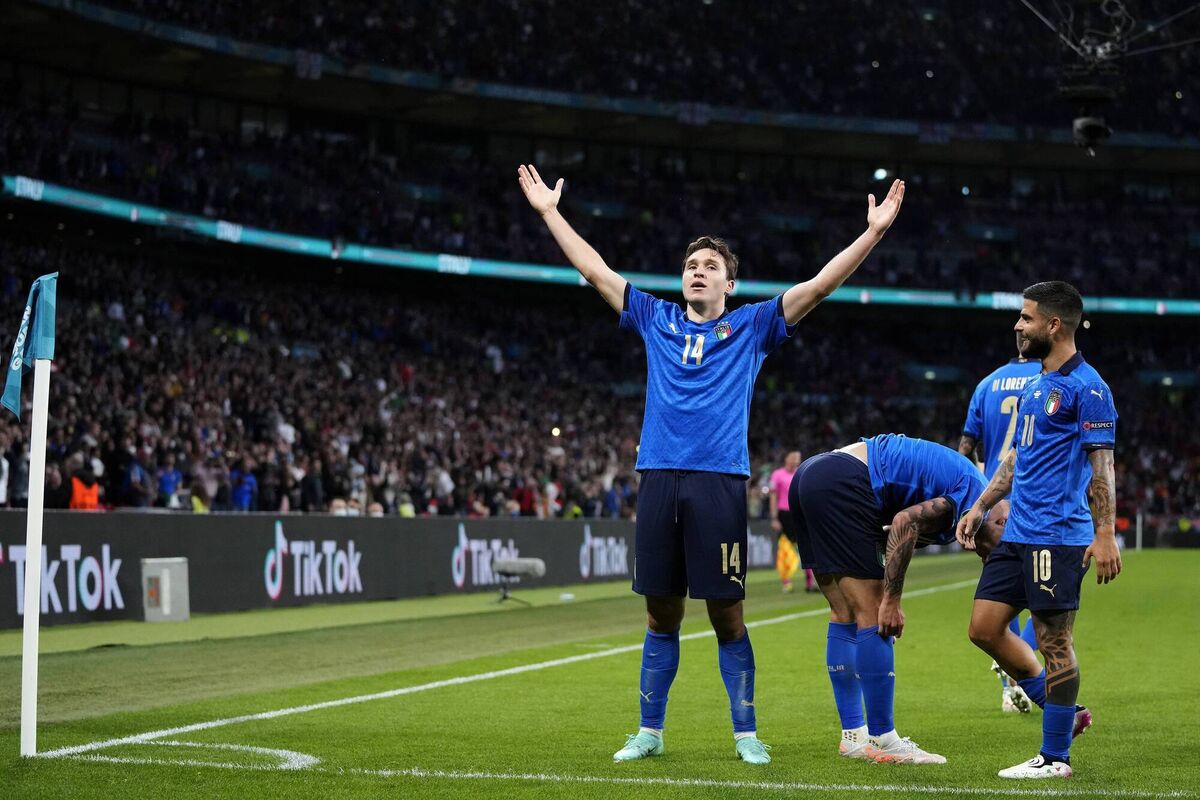 Federico Chiesa of Italy celebrates after scoring their side's first goal during the semi-final. Picture: Frank Augstein - Pool/Getty Images Federico Chiesa of Italy celebrates after scoring their side's first goal during the semi-final. Picture: Frank Augstein - Pool/Getty Images