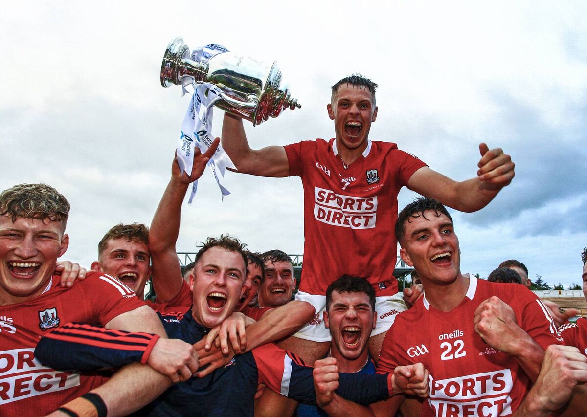 TOP OF THE WORLD: Cork's Daire O'Leary and colleagues thrill in victory at Nowlan Park.