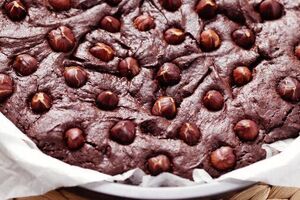 Brandy and sunken hazelnut cake