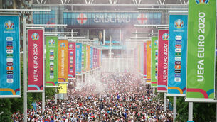<p>Ticketless fans stormed into Wembley as 49 arrests were made. Picture: Zac Goodwin/PA</p>
