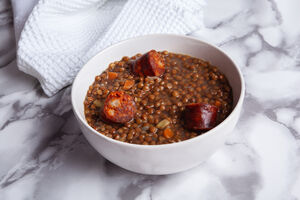 Lentil and chorizo bowl