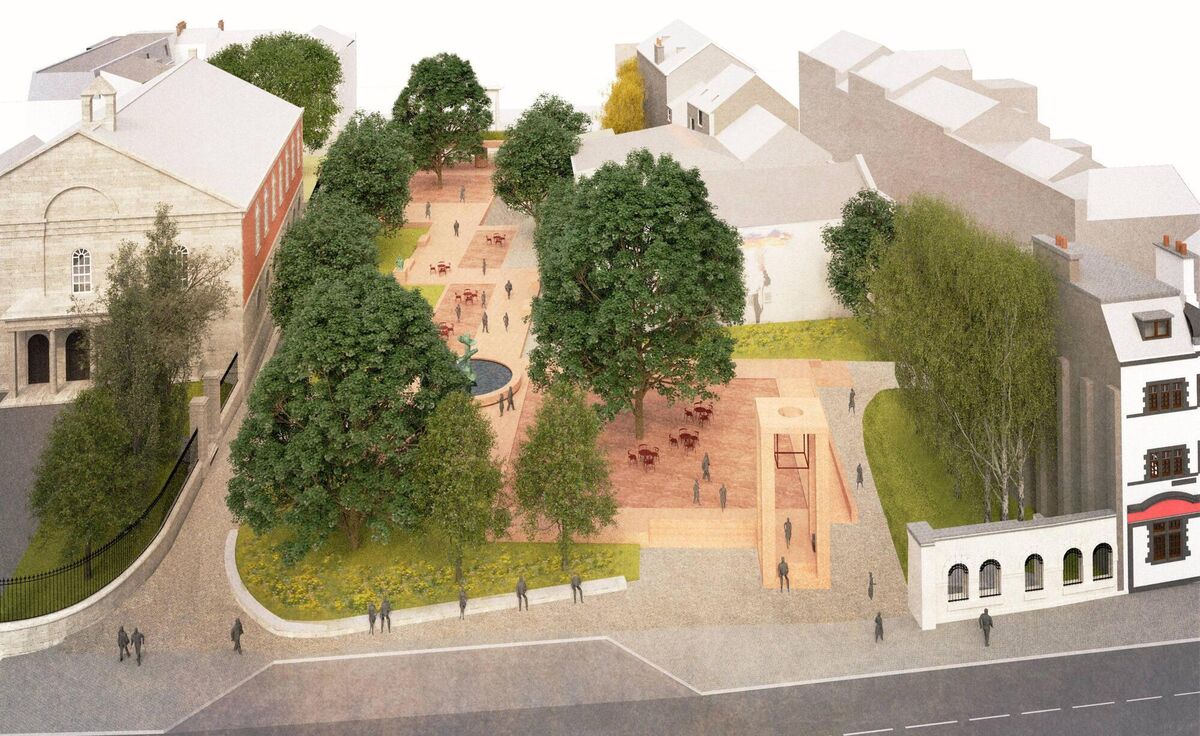 An aerial view of Bishop Lucey Park and South Main Street from the newly-revealed plans.