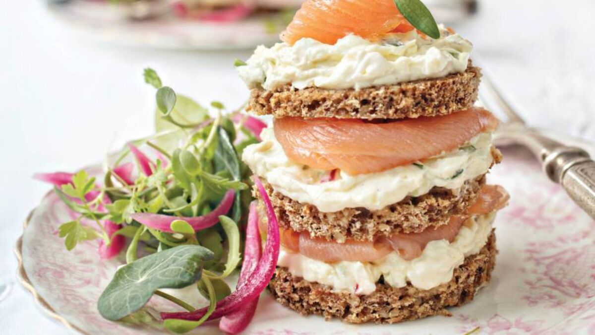 Smoked salmon and cream cheese stacks