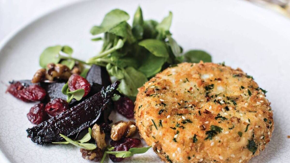 Crispy goat's cheese with roasted beetroot, cranberries, watercress and caramelised walnuts
