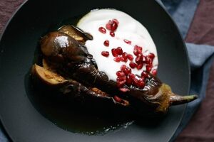 Deeply spiced aubergine with yoghurt dressing