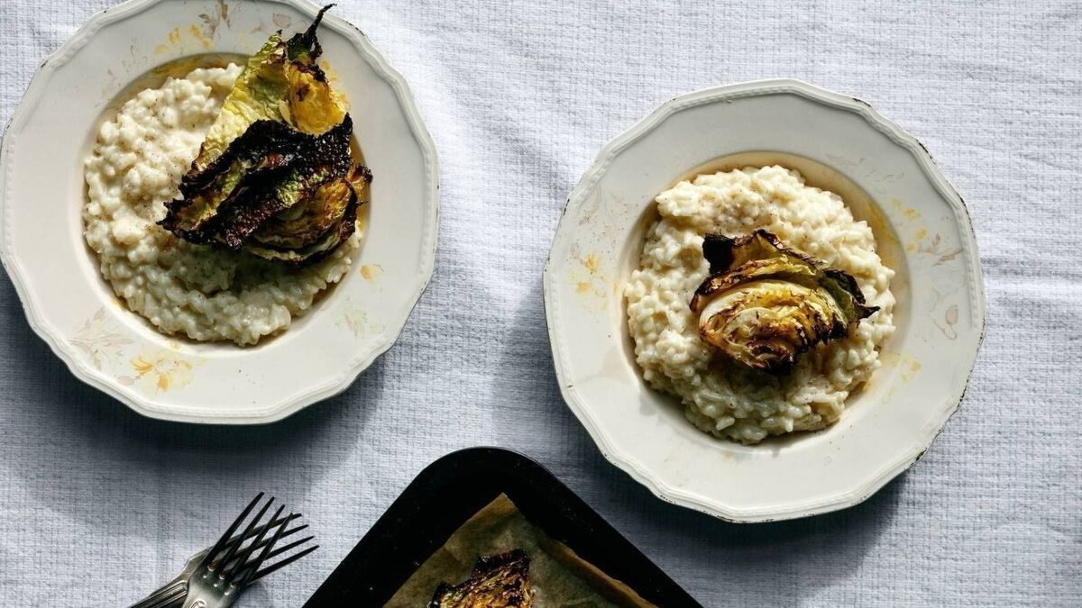 Risotto with charred roasted cabbage