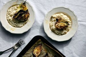 Risotto with charred roasted cabbage