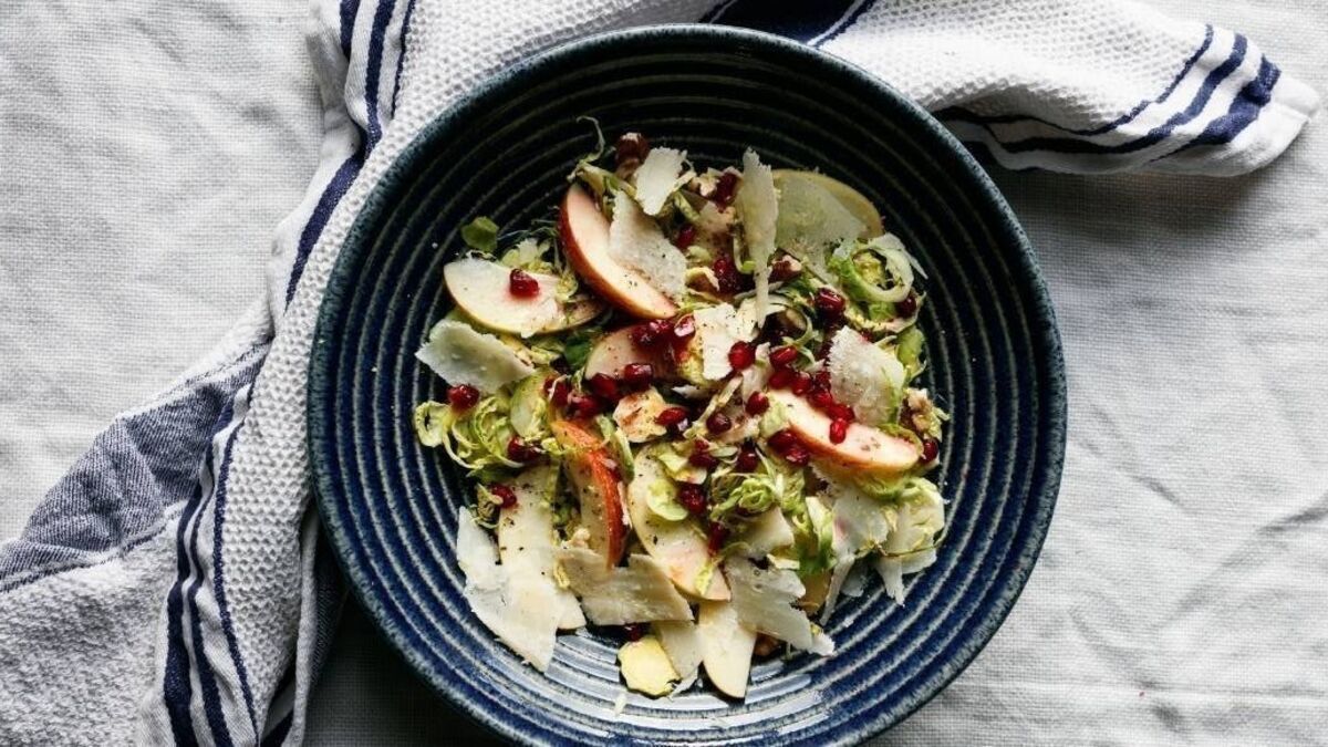 Shaved sprouts with apple and pomegranate